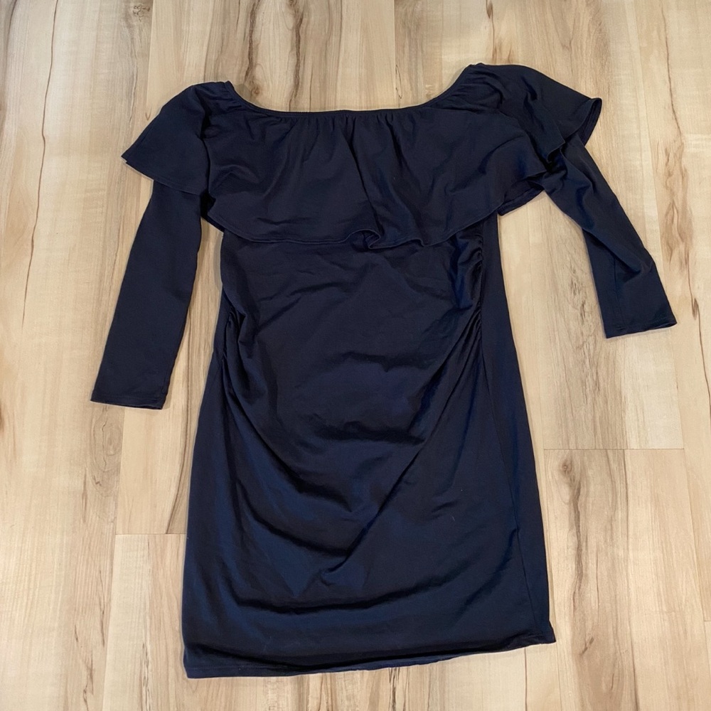 PinkBlush Navy Ruffle Fitted Maternity Dress